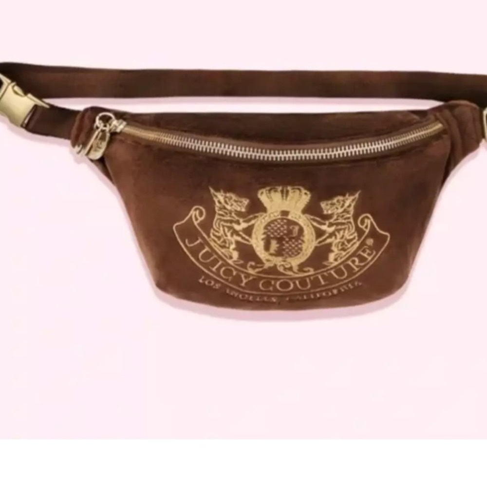 Stoney Clover Lane X Juicy Couture Logo embroidered Brown Velvet Belt Bag NWT